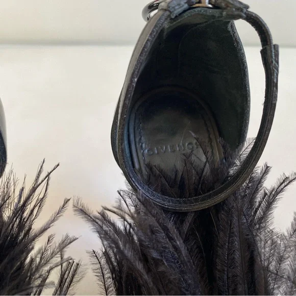 GIVENCHY Runaway Black Feathers Ankle Straps Heel sandals SZ 6/36 - Picture 11 of 13